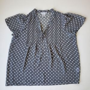 Polka dot sheer blouse with pintuck detail and cap sleeves Large